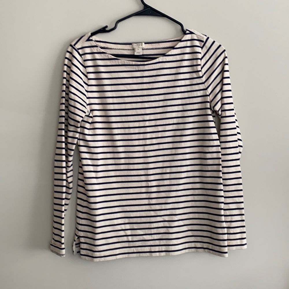 J Crew long sleeve white and navy striped shirt XS
